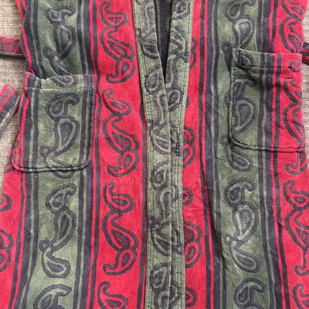 Vintage Turkish Cotton Blend Robe Knightsbridge OS Burgundy Green Paisley Belted - Picture 12 of 16